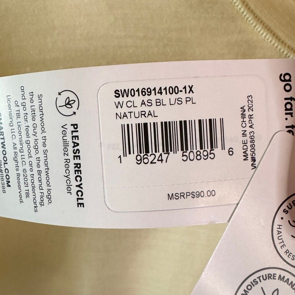 Smartwool Merino Wool Long Sleeve Base Layer Top Cream Natural Womens 1X NWT - Picture 4 of 13